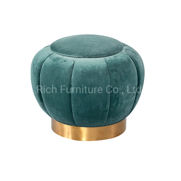 Modern Nordic Pumpkin Velvet Stool Chair Sitting Wooden Ottoman