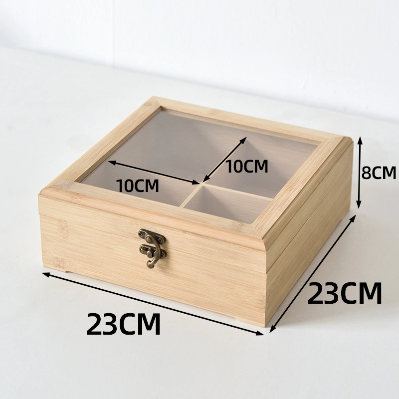 Factory Wholesale/Supplier Clear Lid Bamboo Gift Box Natural Storage Bamboo Tea Bag Organizer Box Bambootea Box