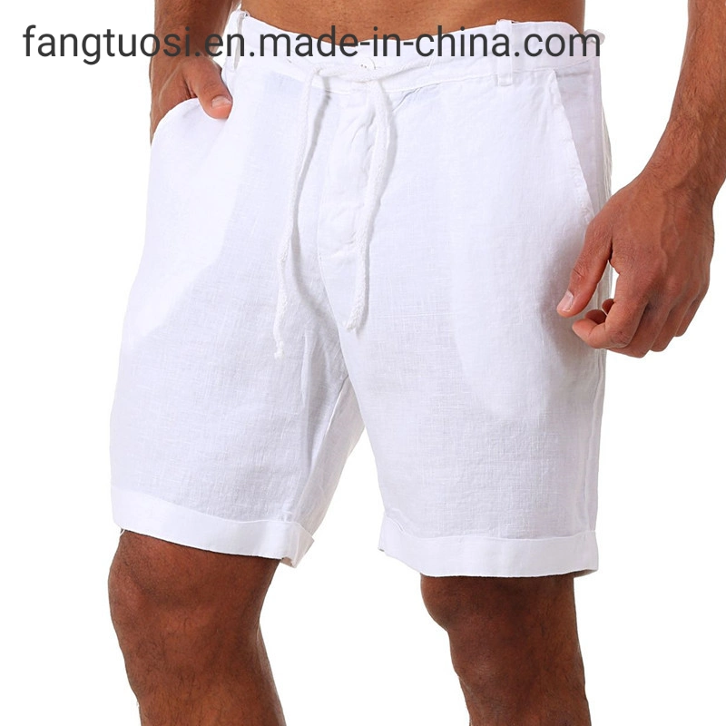 Summer Amazon Wish New Cotton and Linen Solid Color Lace-up Sweatpants Men's Shorts Casual Pants