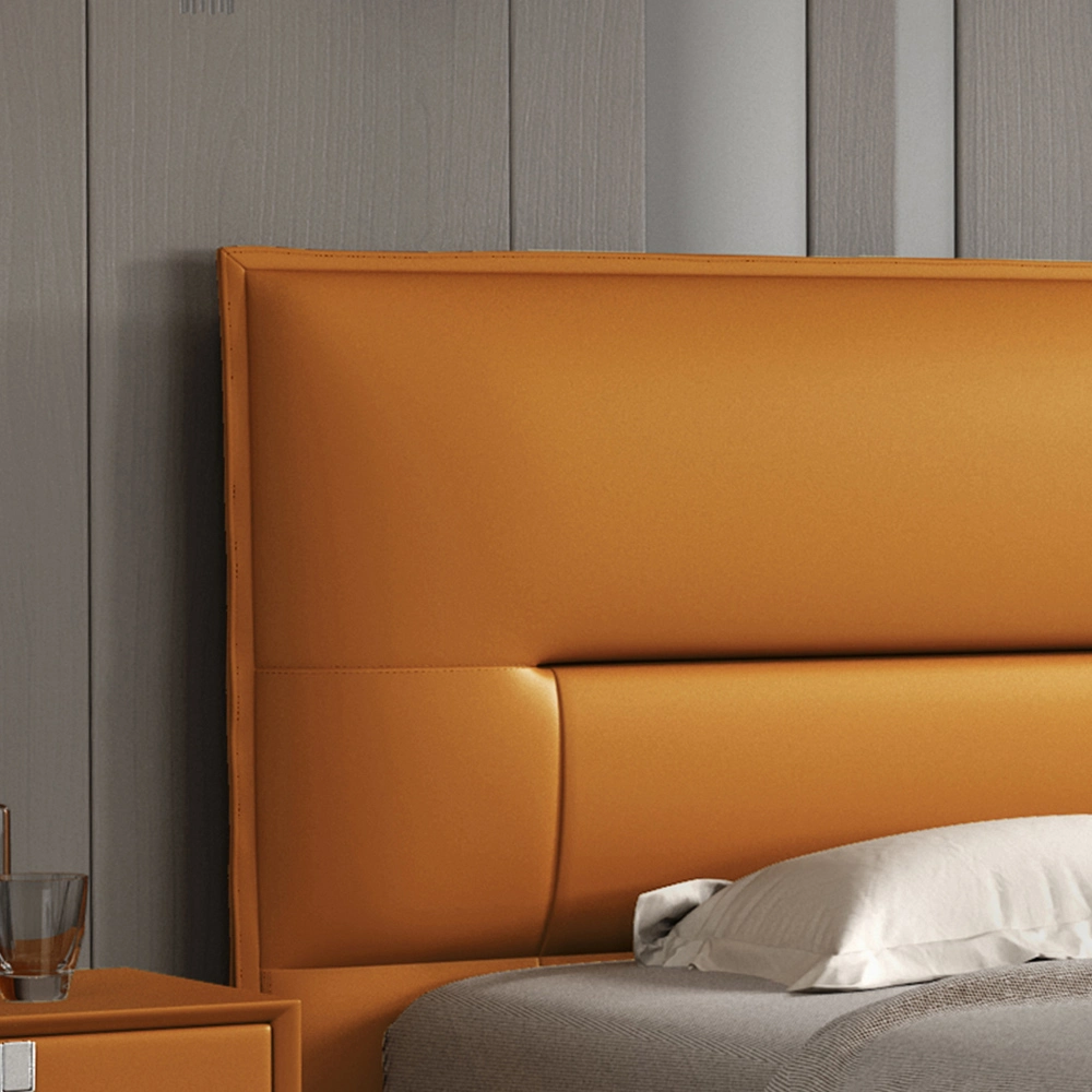 Plataforma simple y moderno de acero de cuero de color naranja cama matrimonial Queen Size muebles