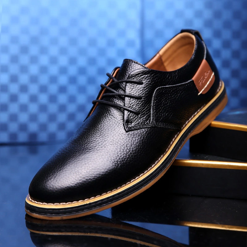 Men's Business Casual Shoes British Trend Blue Shoes Leather Shoes
