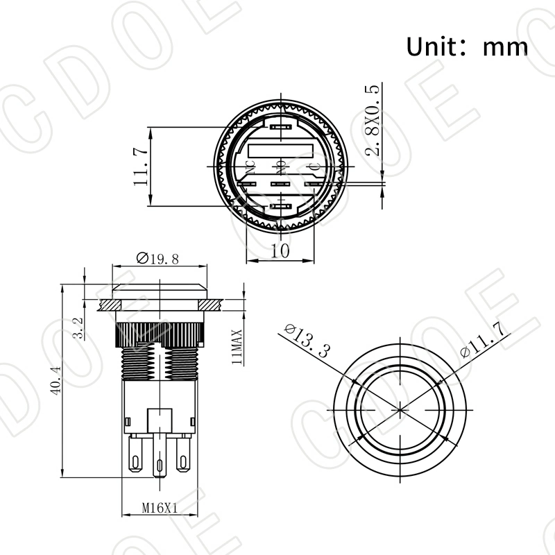 Red 6V Switch 16mm Panel Mount Momentary Button 1no1nc Metal IP65