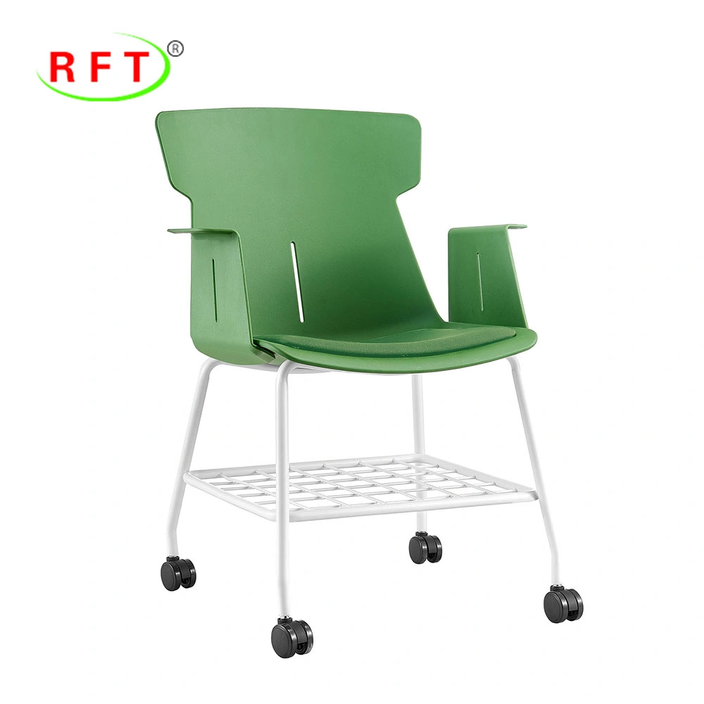 Diseño ergonómico de plástico polipropileno verde apoyo lumbar Metal Leg Cátedra de formación