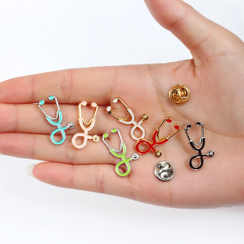 Clothing Decoration Creative Programable Name Metal Handbag Mini Toy Stethoscope Soft Enamel Plated Doctor Medical Funny Alloy Badge for Sale