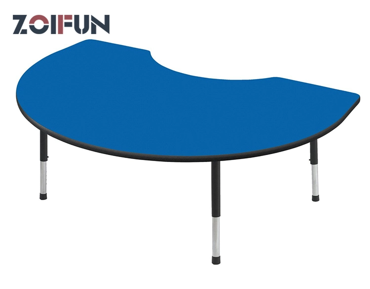 Kidney Shape Half Round Big Simple Tables; Student Kid Study Adjustable Height MDF Steel Furniture Set