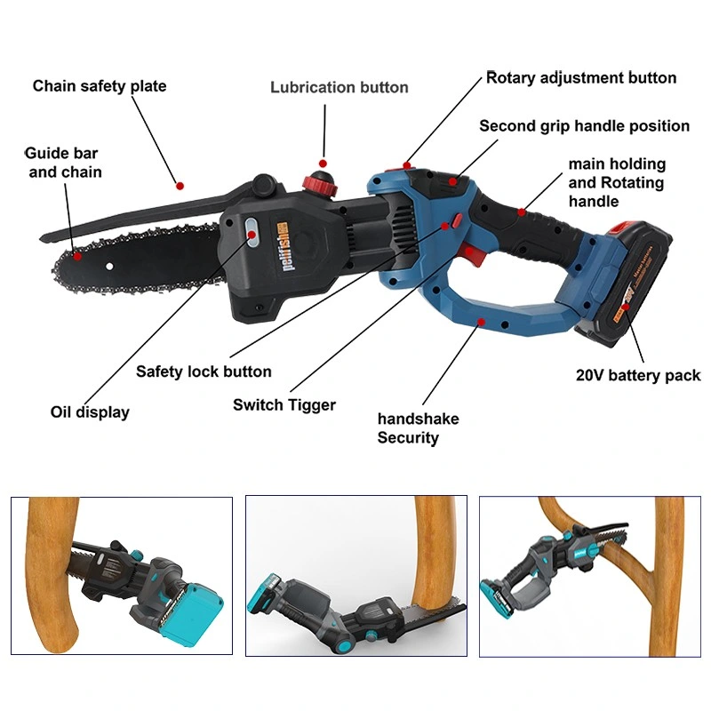 Nuevo diseño patentado del MINI eléctrico recargable 6pulgadas motosierra Motosierra mango flexible cadena duradero fácil de reemplazar