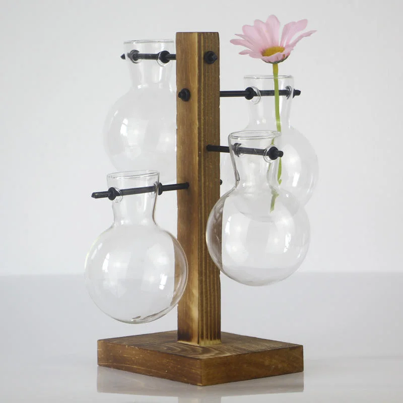 Wholesale/Supplier Modern Home Decor Cute Creative Wooden Frame Plant Glass Hydroponic Vase