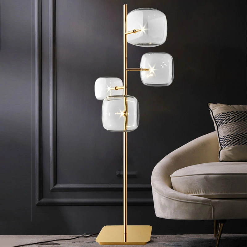 Gold Decorative Floor Lamp in LED Light with Clear Glass Lamp Shade for Living Room, Indoor, Bed Room Lighting
