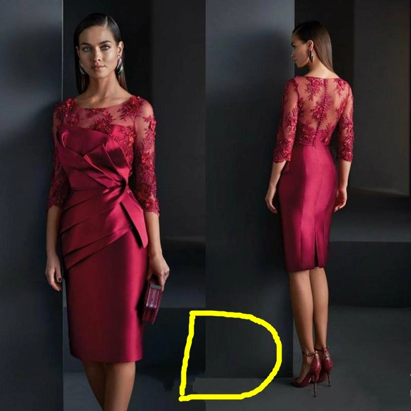 Mother Bridesmaid Dresses Satin Lace Short Formal Evening Dress Mt047