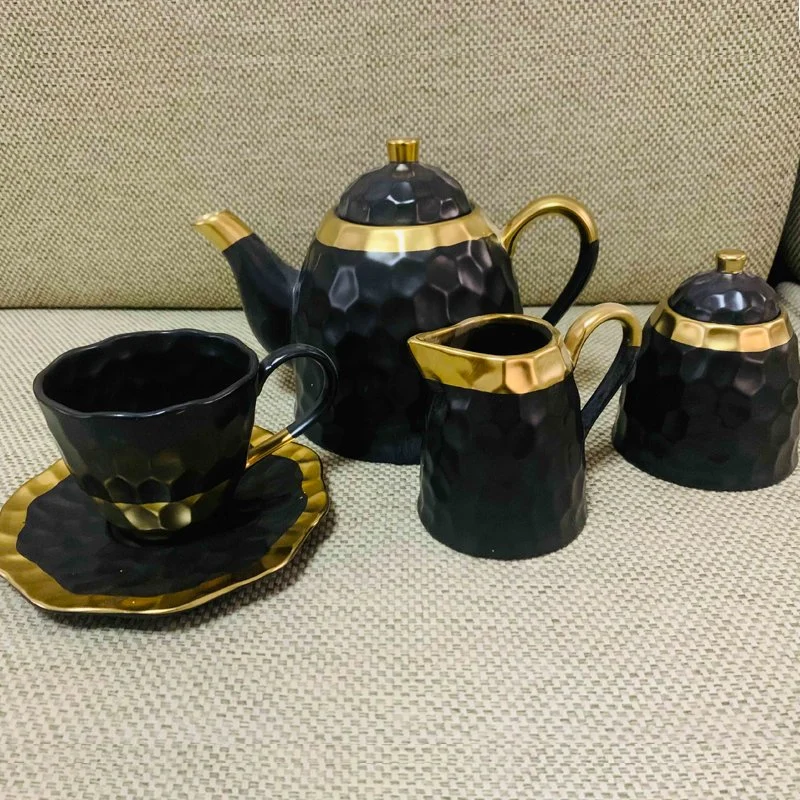 35' Factory Gold Rim Porcelain Tea Coffee Cup Set with Saucer Pot