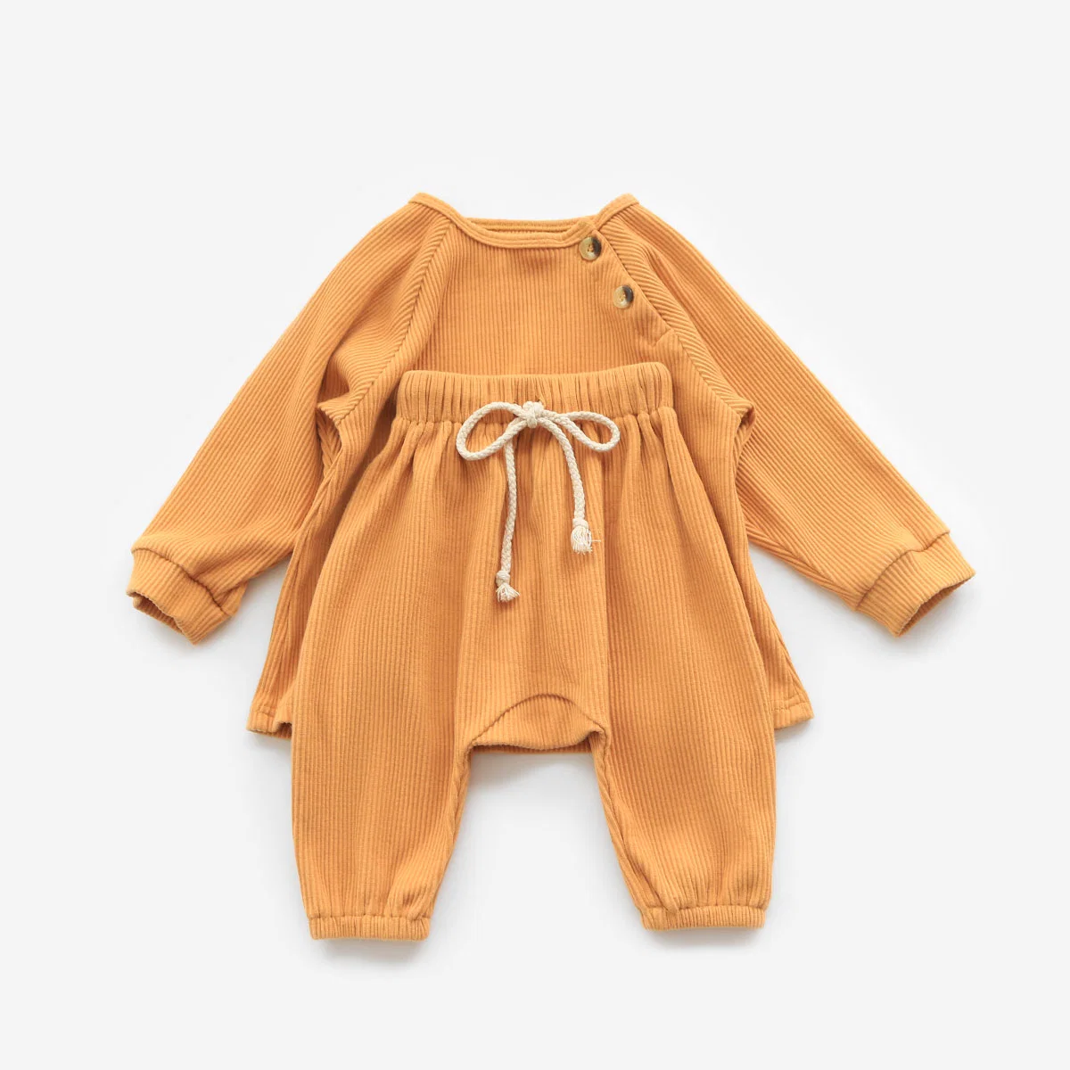 Mustard Ribbed Long Sleeve Harem Pants Baby Boy Clothes