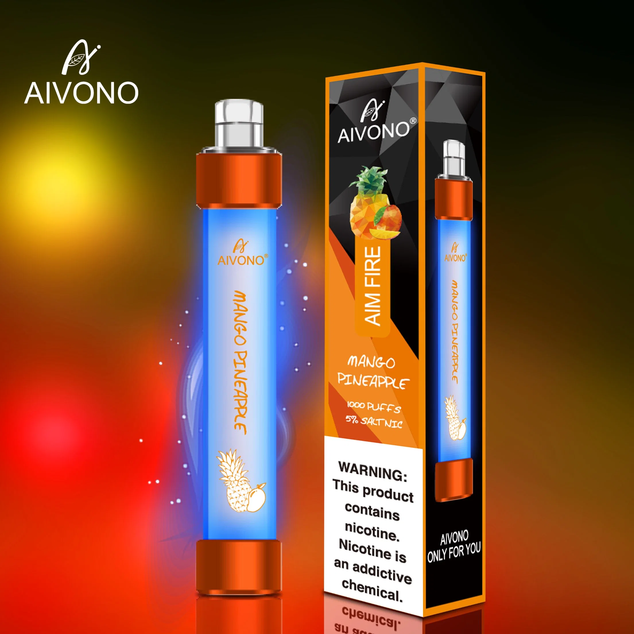 Nouvelle arrivée Aivono Original But Fire 1000 bouffée Vape Pod jetables de 2 % 3 % 5 % de la nicotine avec clignotement de voyant stylo Vape RVB