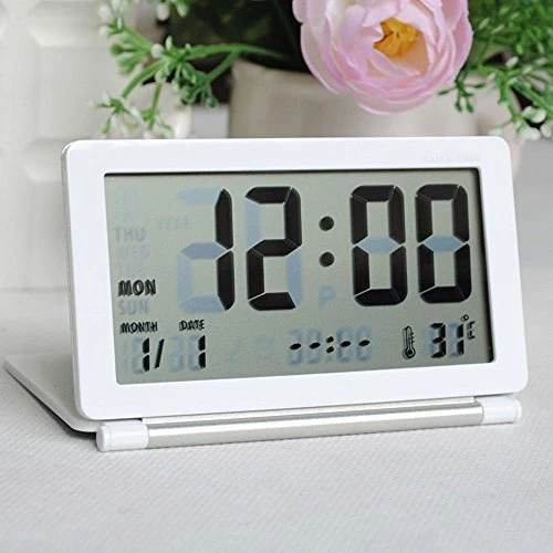 Portátil Ultrafino silencio Gran pantalla LCD Digital Plegado de mostrador de viajes reloj con alarma electrónica