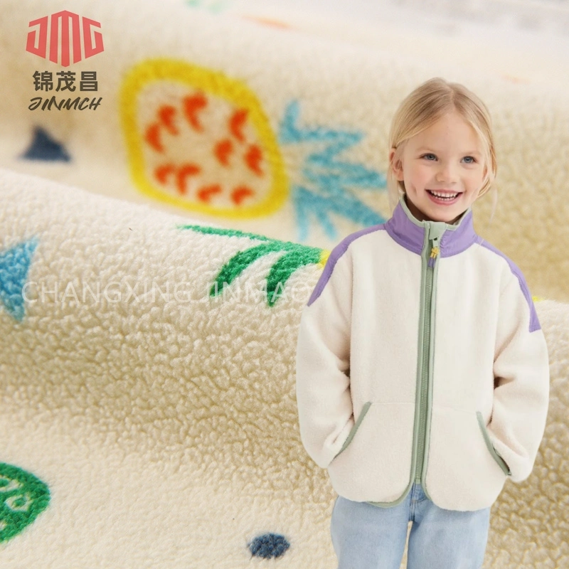 Cálida y suave Hand-Feeling estirar Spandex Forro Polar tejido de otoño e invierno, blusa Kidswear chaqueta con capucha Windproof Bebé