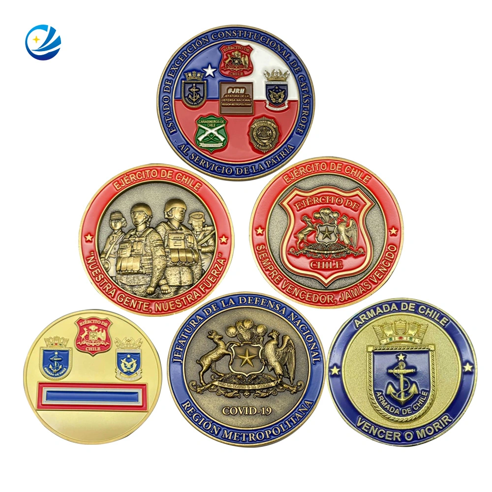 Premio militar de antigüedades de la bandera nacional de la empresa Professional Custom Us Souvenir de honor Monedas Metal Arte Artesanía Policía Chile Colombia Navy Bada de monedas Con logotipo