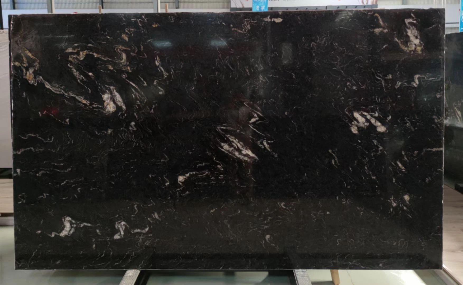 Matrix Titanium Black Gold Thunder Granite Slab Polished Antique Finish