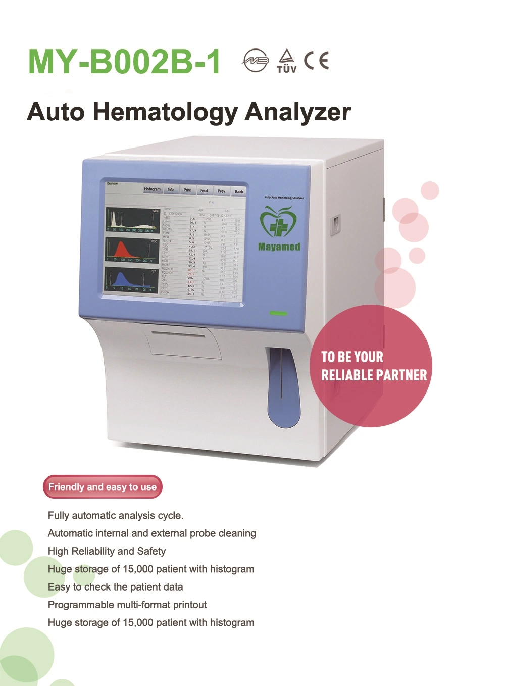 My-B002b-1 Auto Hematology Analyzer Stable Performance