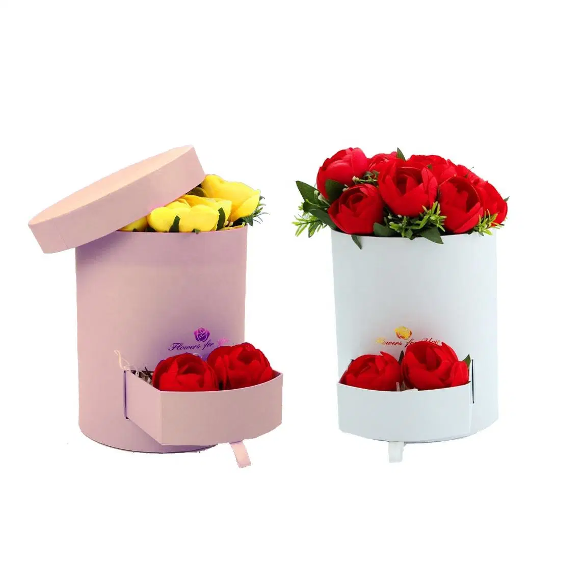 Custom Drawer Style with Ribbon Cylinder Packaging Box for Rose Flower