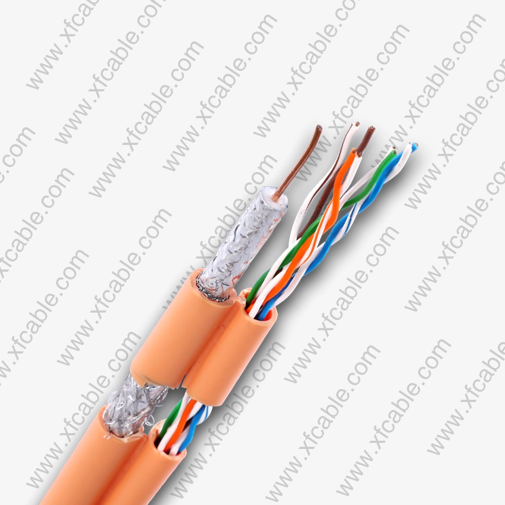 Cable híbrido coaxial y cable LAN RG6+Cat5e UTP compuesto