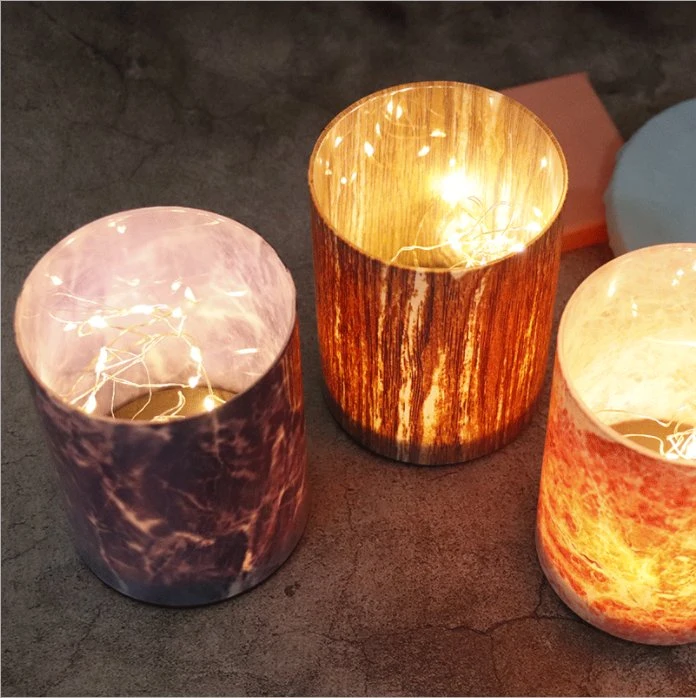 Home Decoration Glassware Marbling Glass Candle Holder Candle Jar Candle Holder