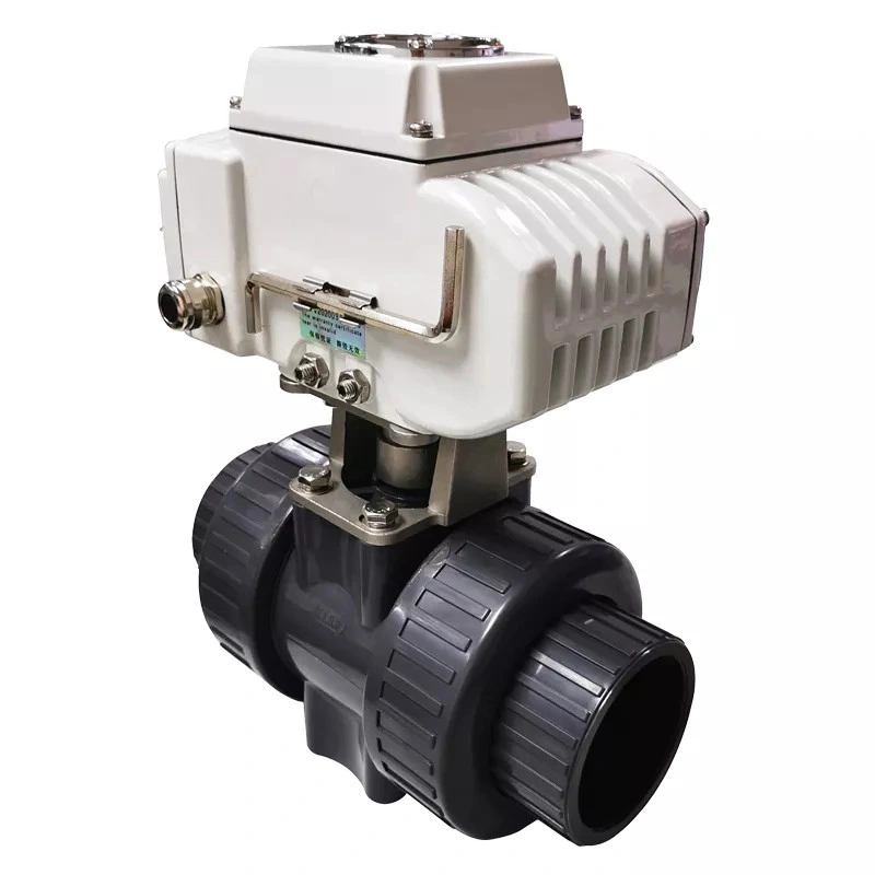 12V DN65 DN50 Double Union Motorized 21/2" 3" UPVC PVC Industrial Ball Valve for Chemical Industrial