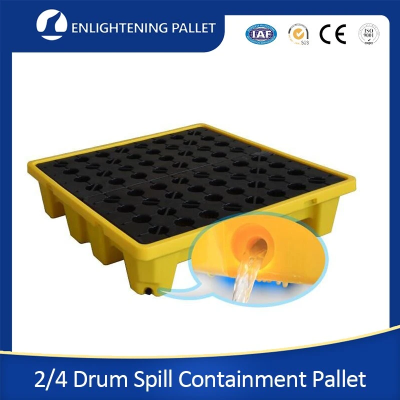 1300X1300mm Yellow and Black Polyethylene 4 Drum Spill Containment Factory Directly Supply Yellow Plastic Oil Spill Pallet for Oil Petroleum