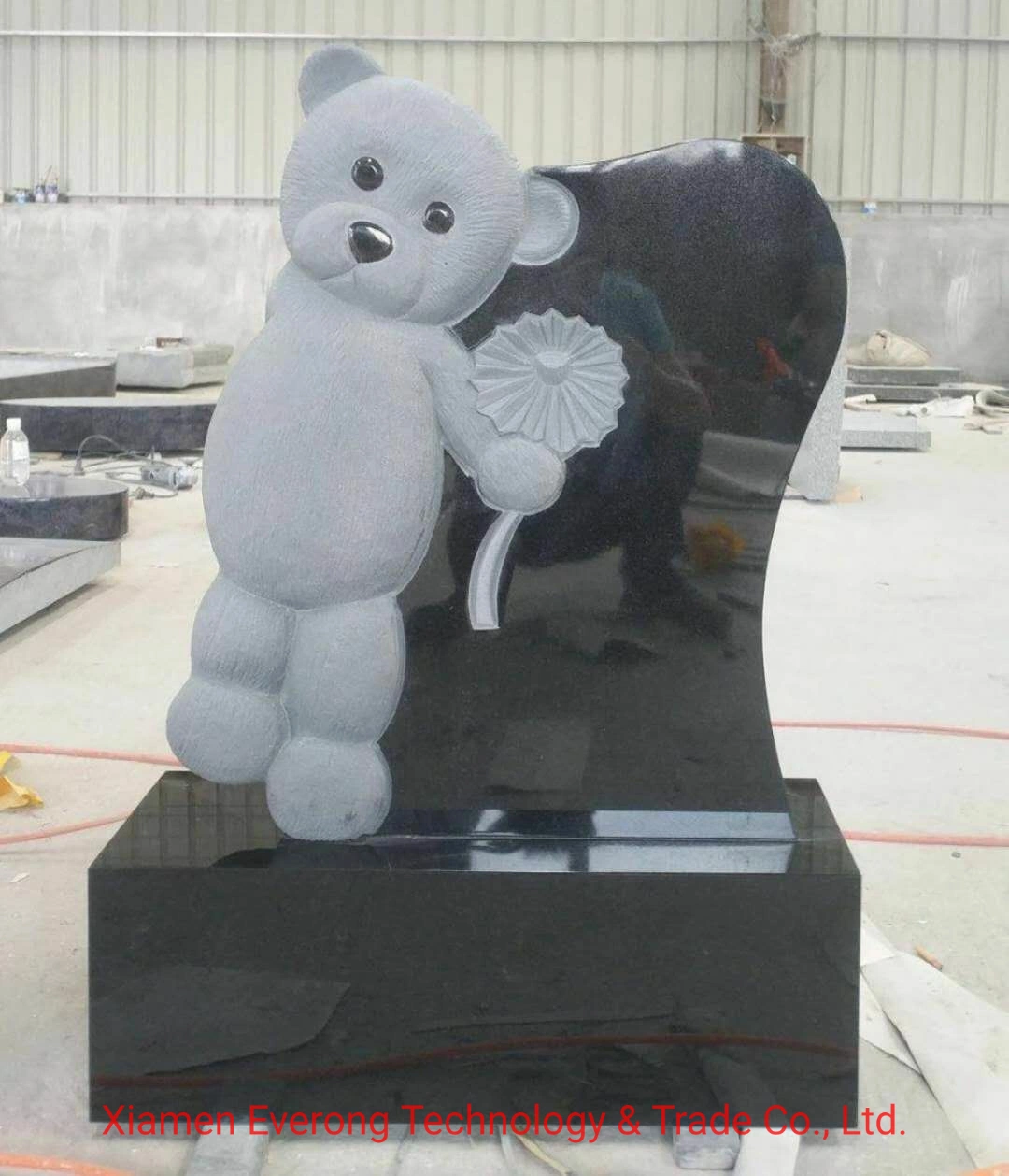 Natural Granite Tombstone Carved Teddy Bear Carving Monument for Children