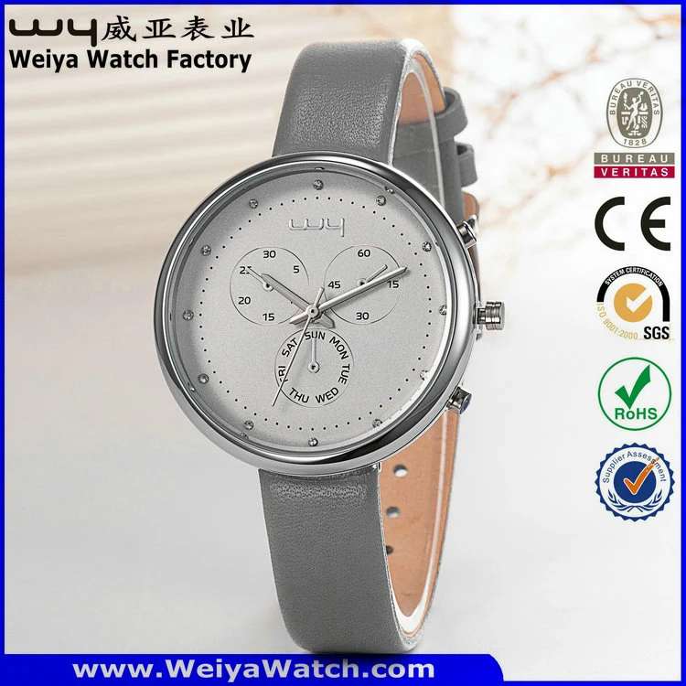 OEM/ODM Leather Strap Quartz Ladies Custom Wrist Watch (Wy-091A)