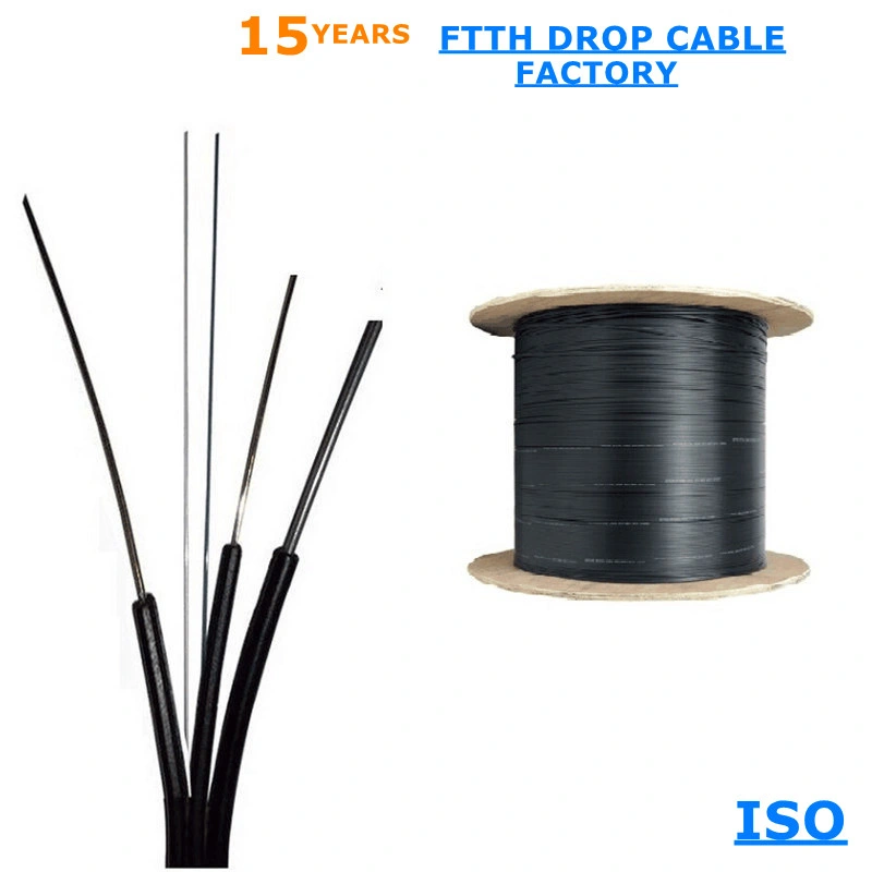 Factory Price Outdoor/Indoor 1/2/4/8/12 Cores Self-Support LSZH Singlemode G652D/G657A FRP/Kfrp Fiber Optic Flat FTTH Drop Cable