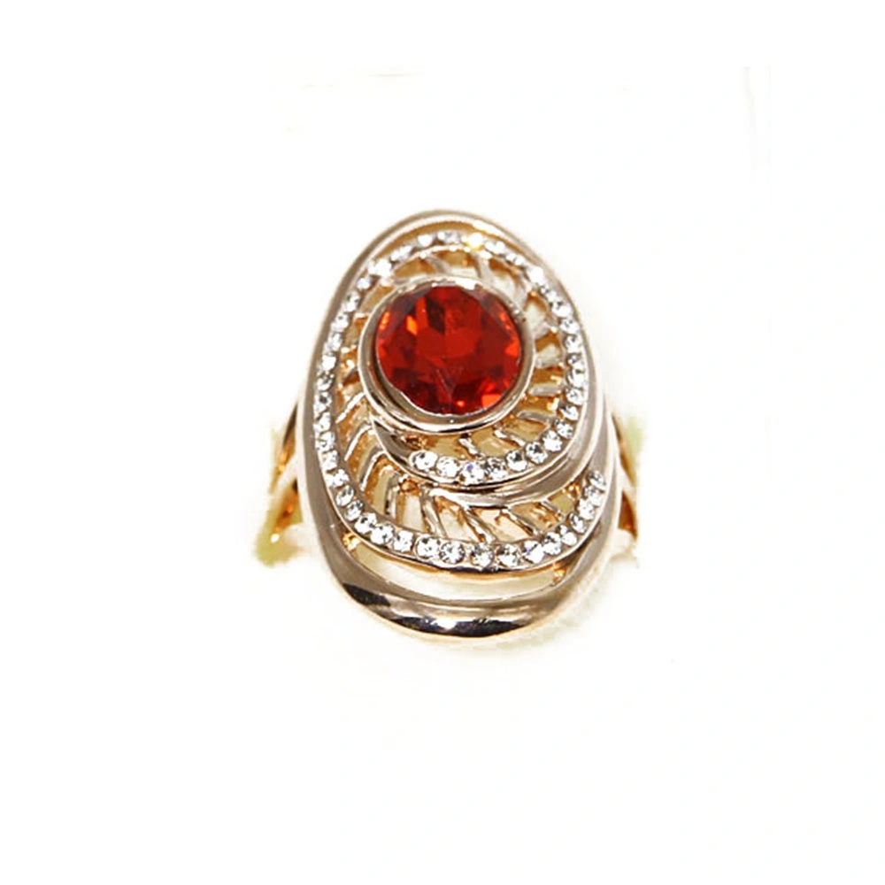 Gold Color Fashion Jewelry Ring with Garnet Crystal Stones