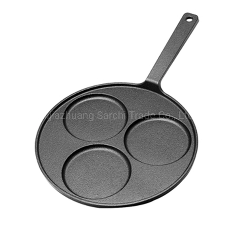 Home Breakfast Cast Iron Round Baking Pan 3 Hole Silver Dollar Pancakes Pan