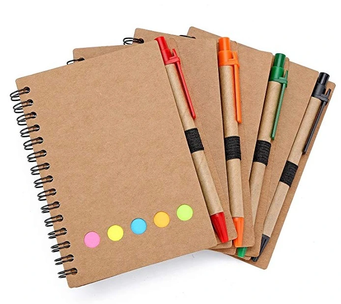 El papel de estraza Pocket Business Notebook espiral Cuaderno forrado con lápiz en titular, Sticky Notes fichas de color Marcador de página