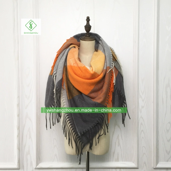 Russian Plaid Cashmere Square Scarf Fashion Lady Shawl with Tassel