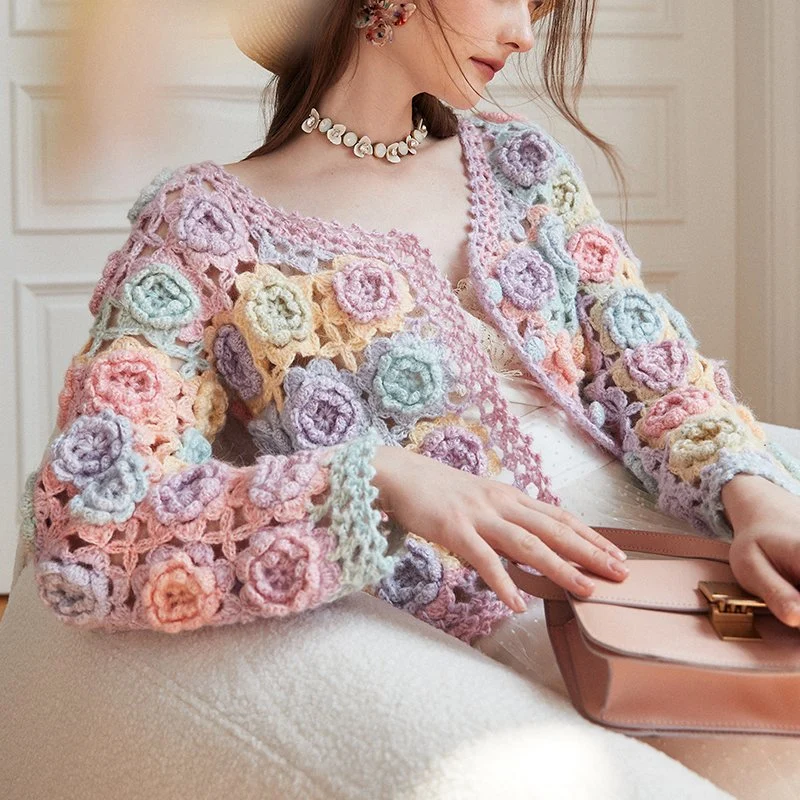 Manufacturer Custom Hand Crochet Women Chandail Lady Wool Pullover Woman Trui Woolen Camisola Wooly Cashmere Customized Fashion Cardigan Woollen Sweater