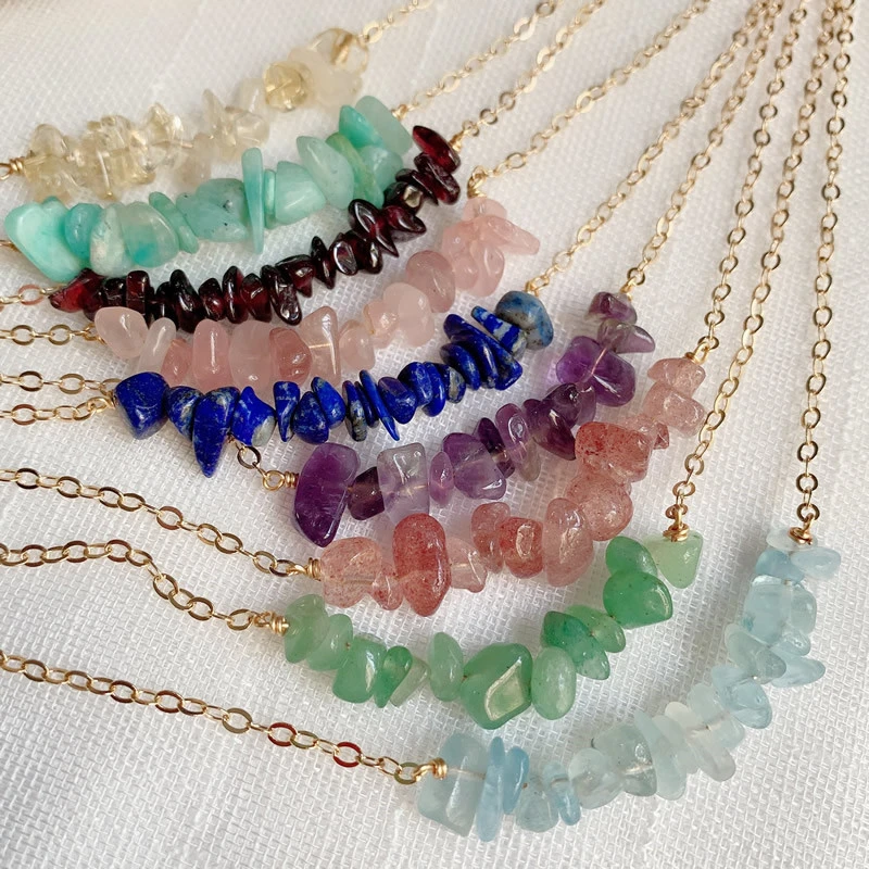 Statement Newest Fashion Jewelry Natural Stone Colorful Birthstone Gravel Irregular Crushed Stone Clavicle Necklace