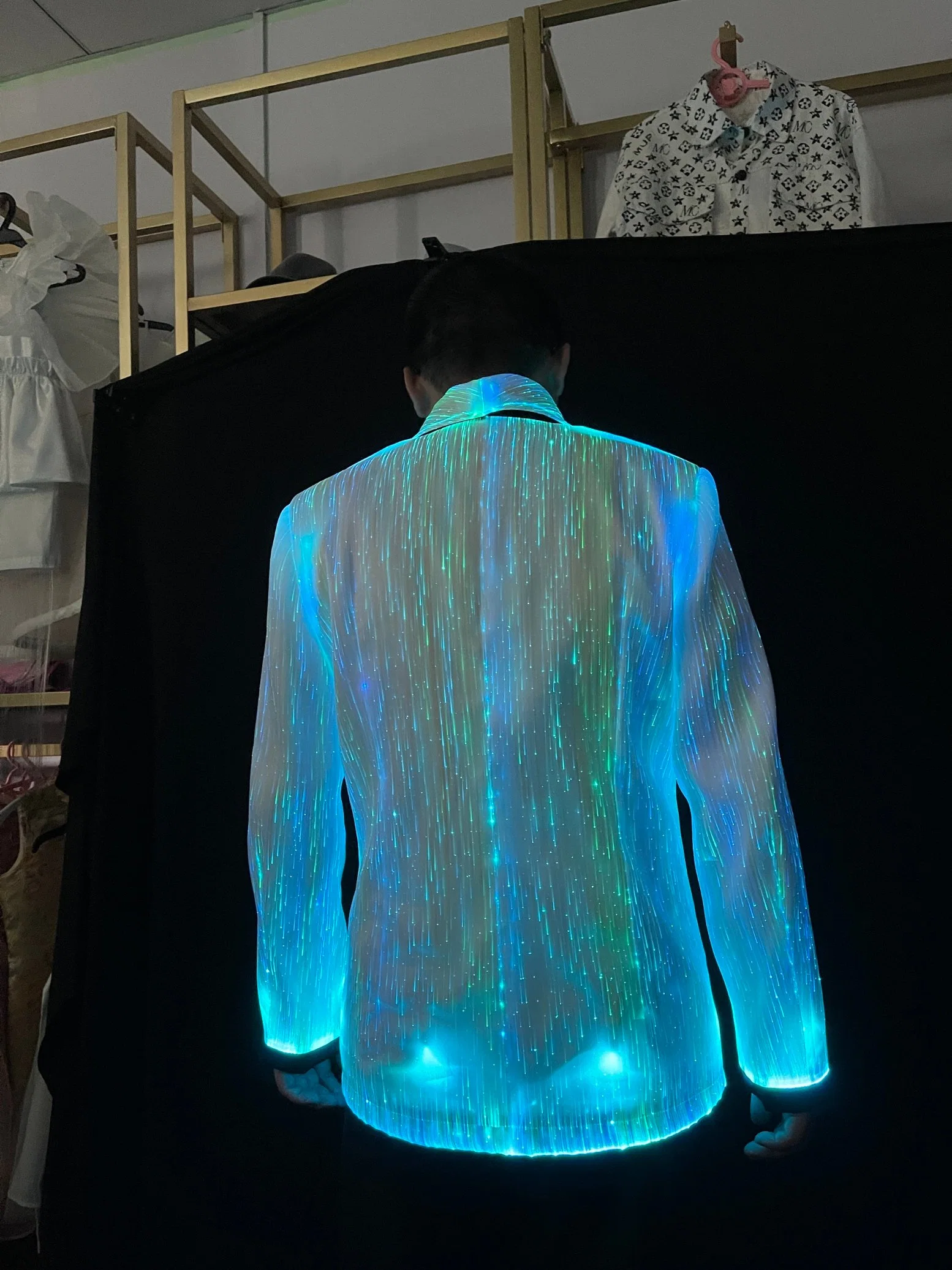 Luminous Fiber Optic LED Light up Man Suit Jacket for Glow-in-The-Dark Exotic Dancewear