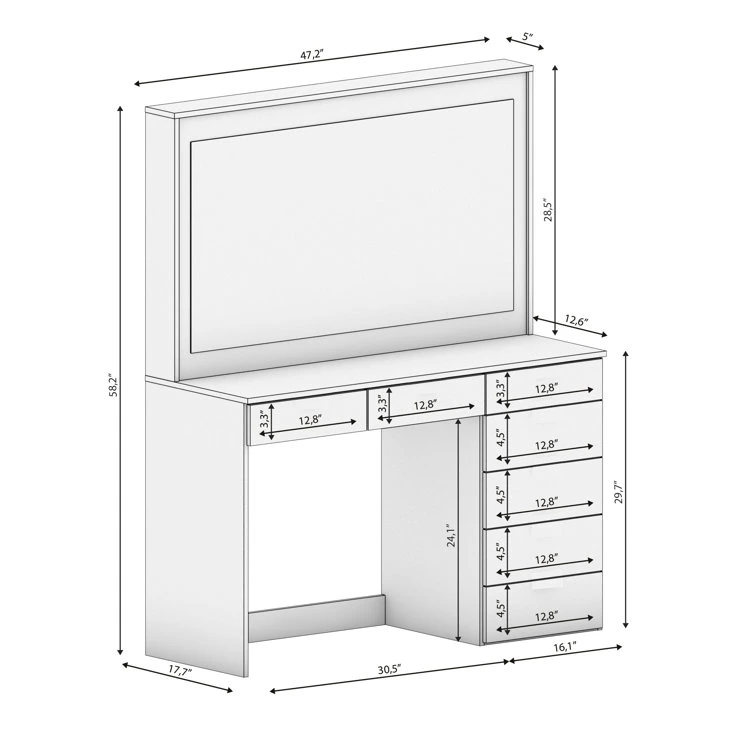 Bedroom Furniture Wooden White Large Dressing Vanity Makeup Table with Mirror