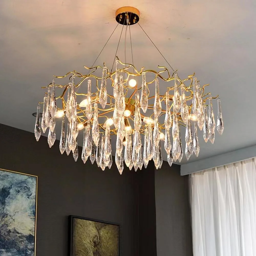 Post-Modern Light Luxury Living Room Glass Pendant Light Creative Round LED Crystal Chandeliers for Restaurant