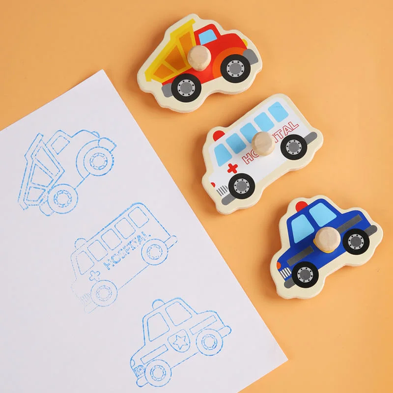 Children's Early Enlightenment Intelligence Cognition Toys Cartoon Traffic Stamp Wooden Toys