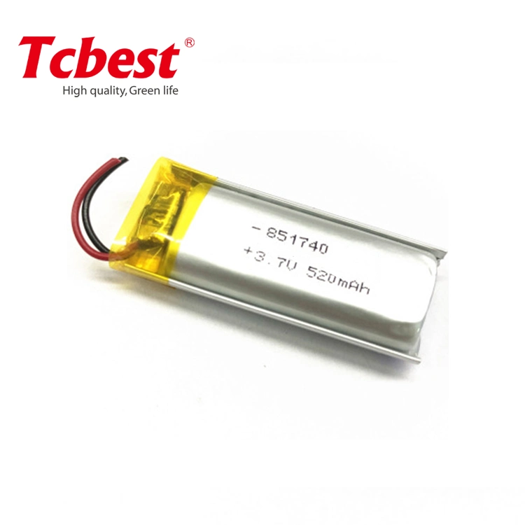Lp851740 520mAh 3.7V Ultra Small Lipo Battery 851740 Li-Polymer Battery Lipo Rechargeable Lithium Polymer Rechargeable Battery for Bluetooth Headset