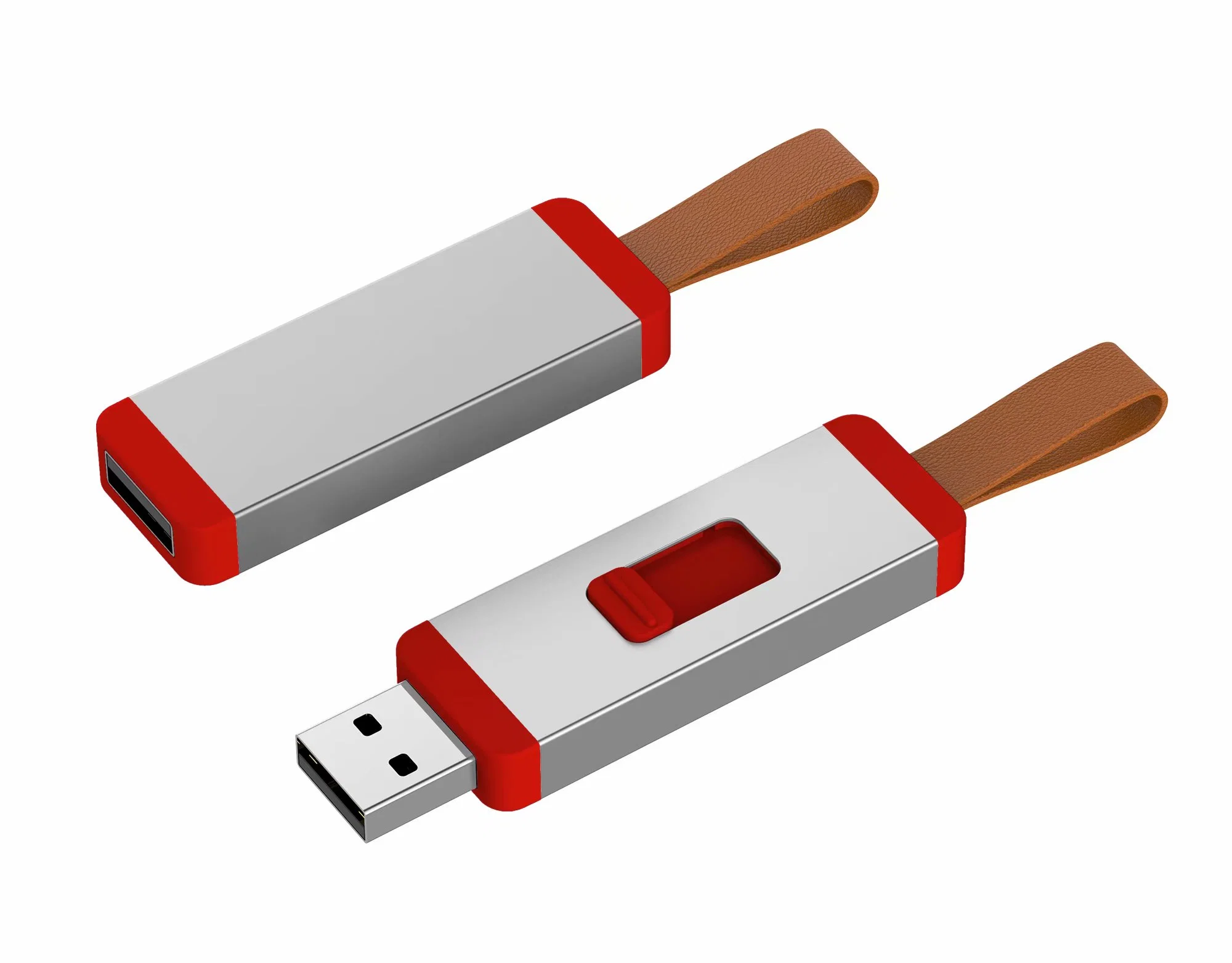 2019 Nuevo diseño con aleación de aluminio, Plstic superior y de cuero llavero USB Flash Drive