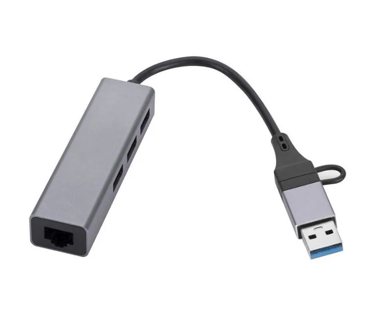 USB Type-C 2 en 1 vers RJ45 1g+3X3.0 USB Type-C