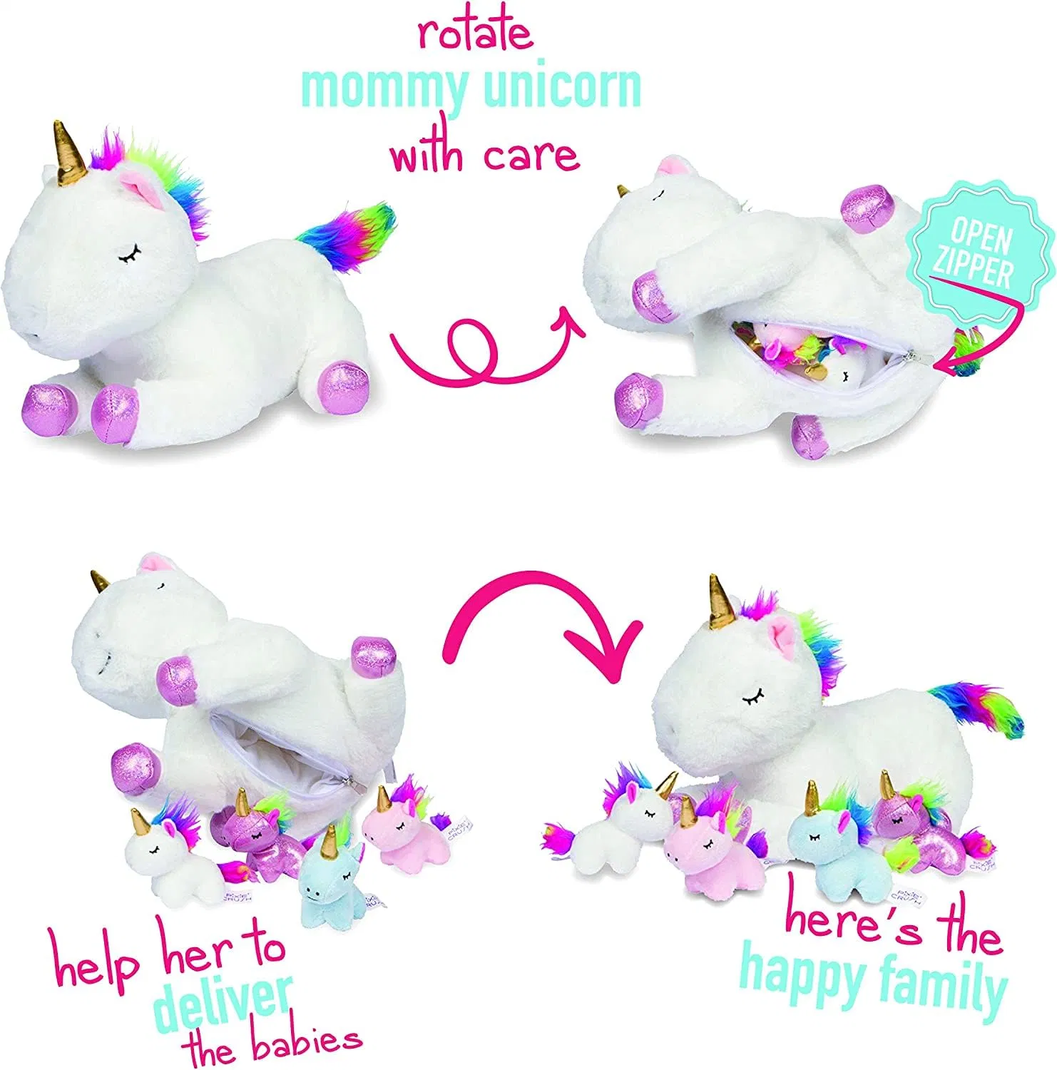 Unicorn Stuffed Animals Plushie Mommy Unicorn with 4 Baby Unicorns Plush Toy