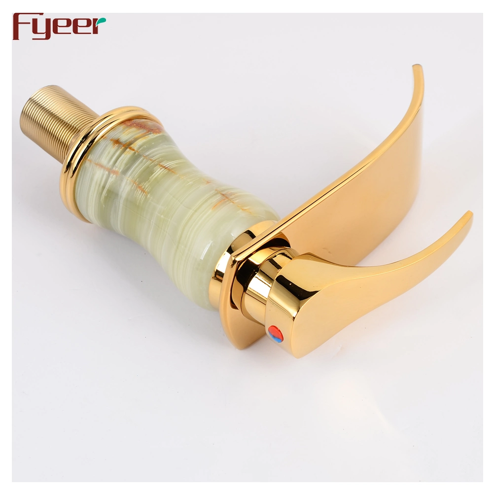 Fyeer Golden Finish Lavatory Faucet with Jade