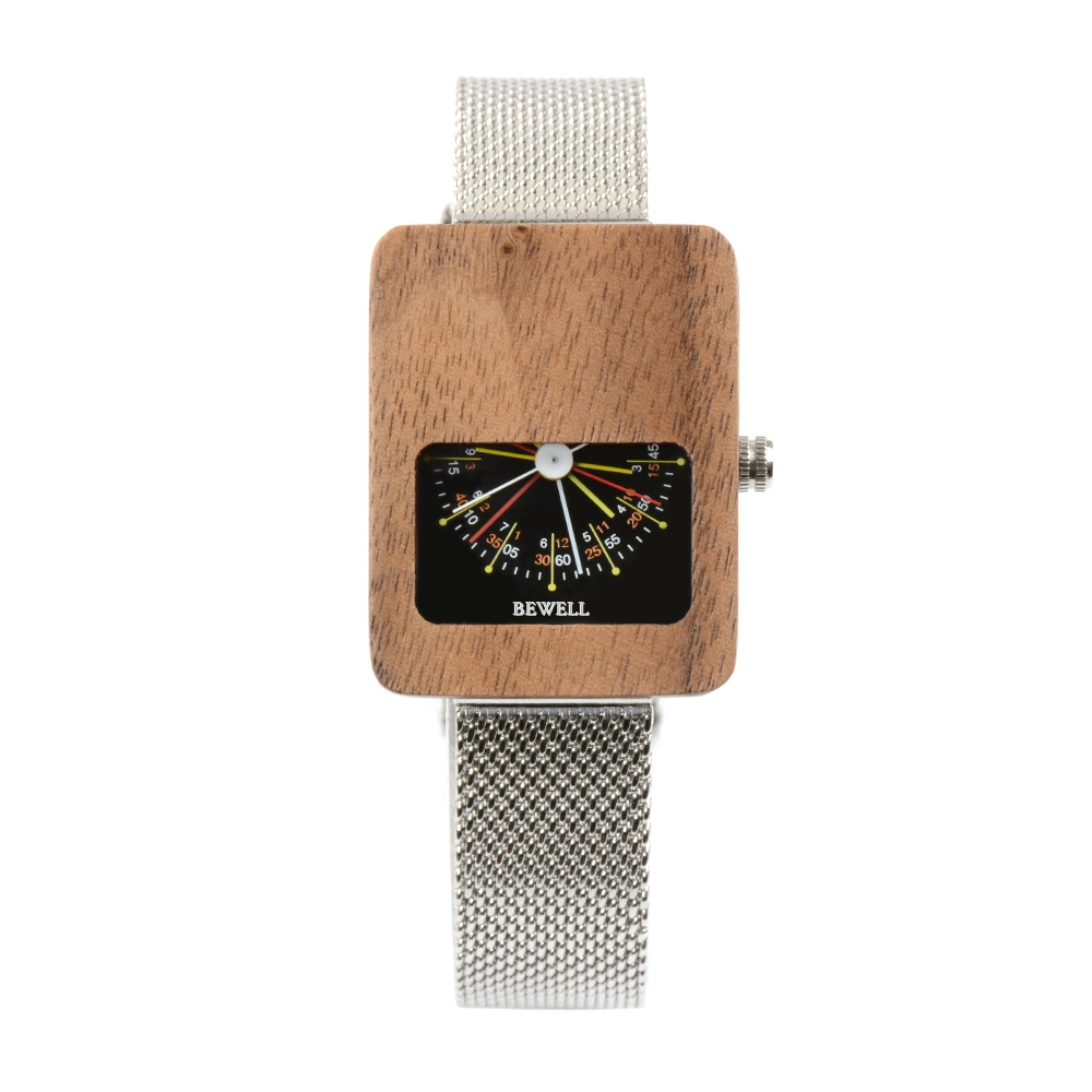 Bewell Fashion Square acero IPS&amp;Wood reloj con movimiento japonés