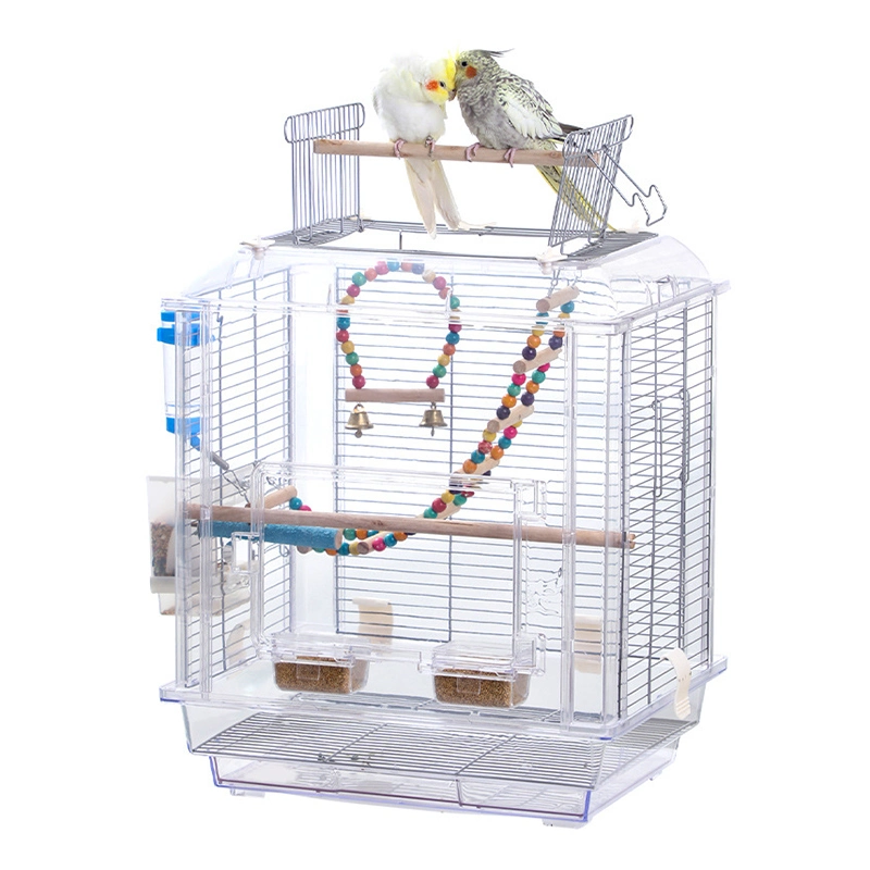 Acrylic House Open Top Accessories with Rolling Stand for Medium Small Birds
