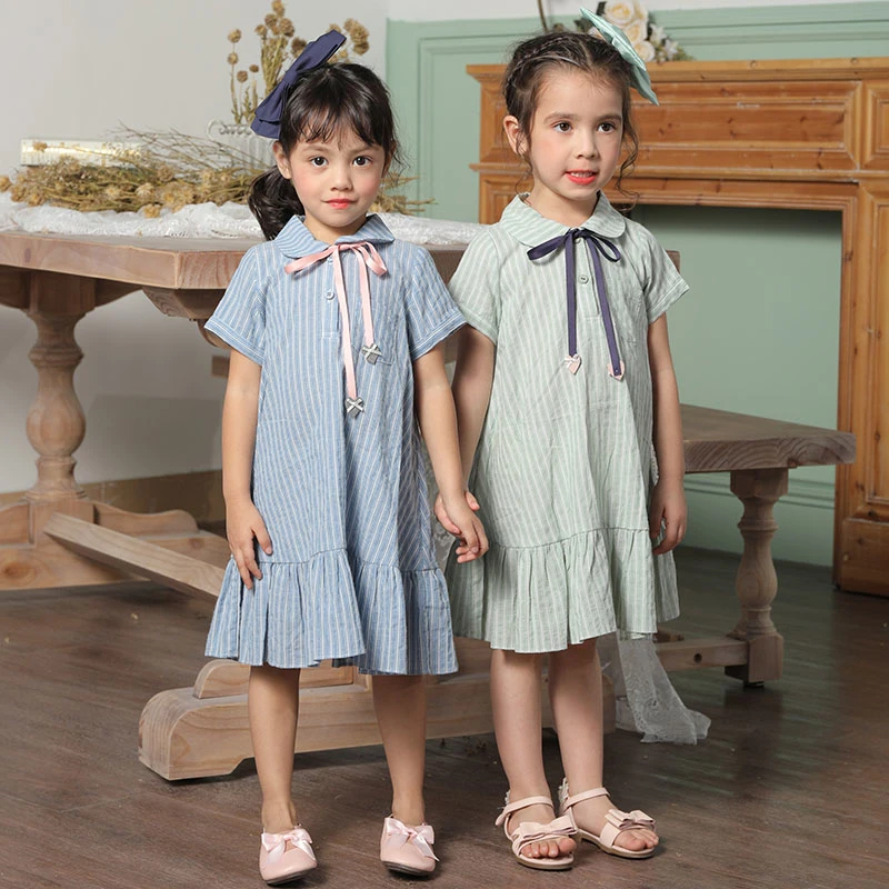 New Look Fashion Summer Collection Children's Clothes Striped Girls Casual Dress for Kids Girls Baby