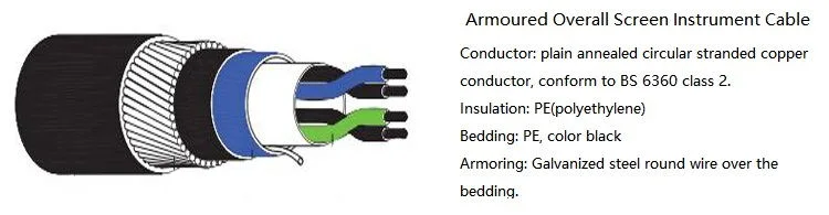 Cu/XLPE/Oscr/PVC/Swa/PVC-Fr 2pairs X 1.5 mm Square Instrumentation Cable