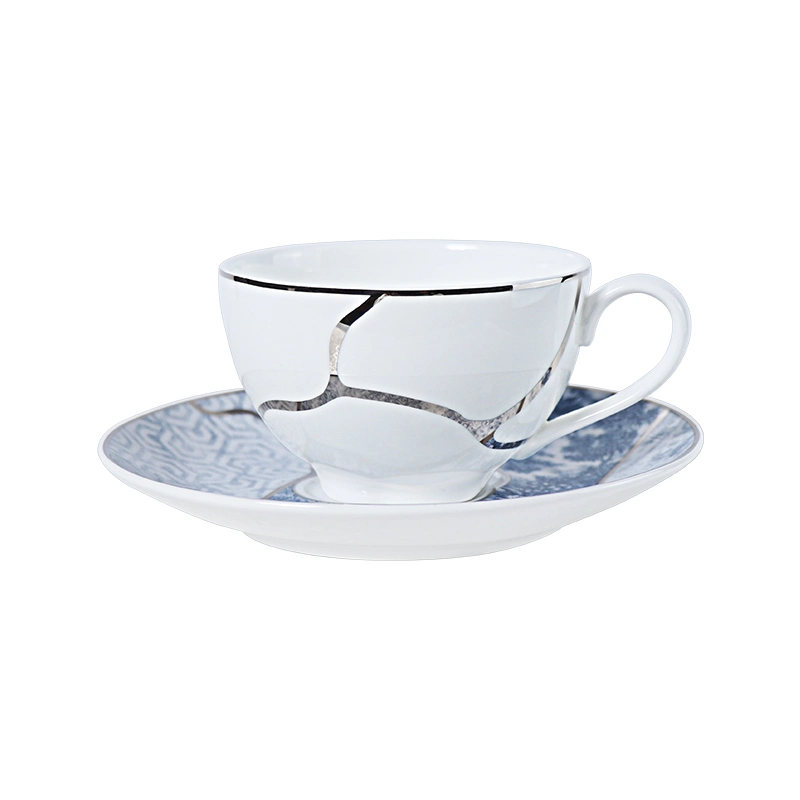 Blue White Bone China Tee Tasse Sauce Kaffee Tee-Set Für Cafe