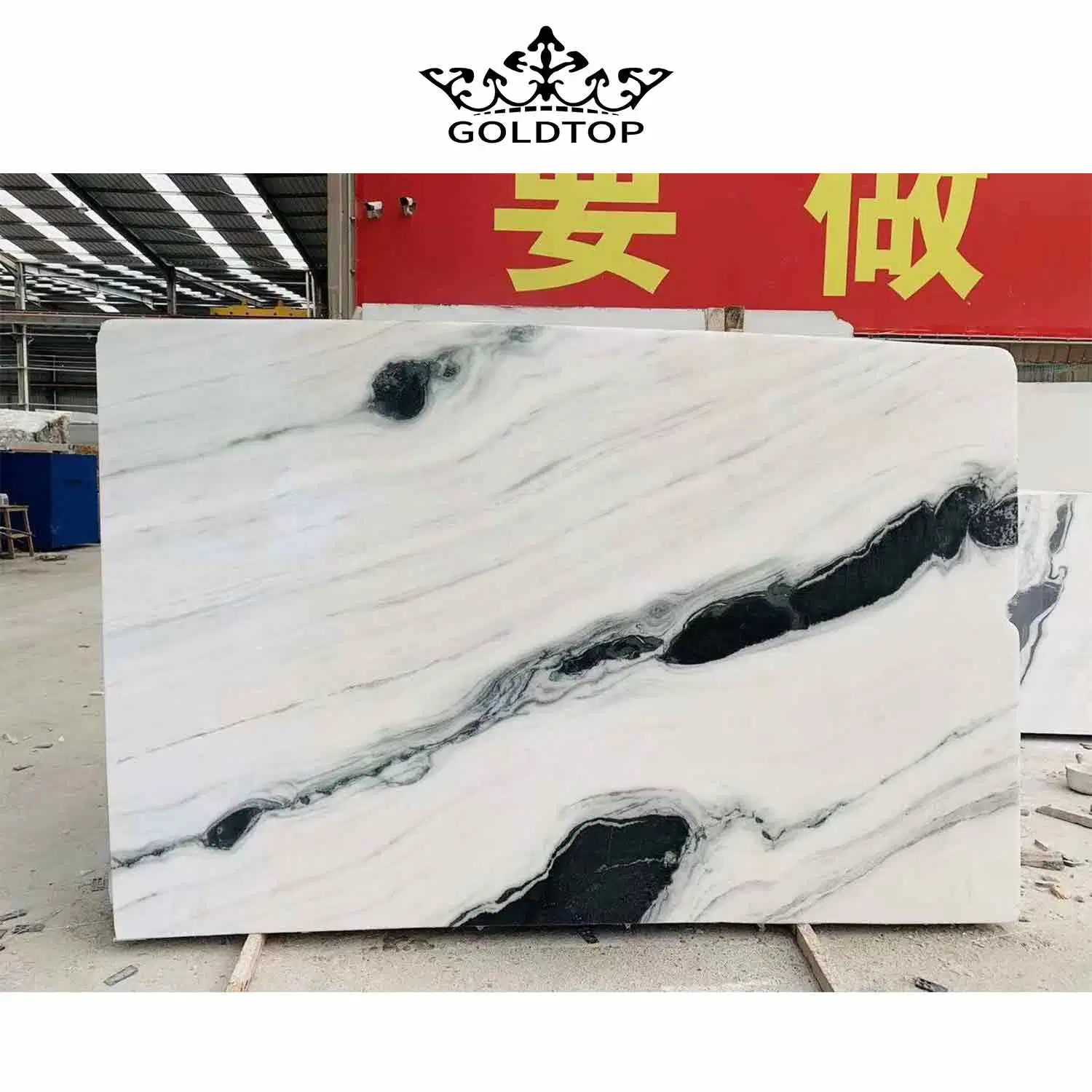 High End Black Pattern Stone Marble Slabs Black Veins Panda White Marble Slab for Floor